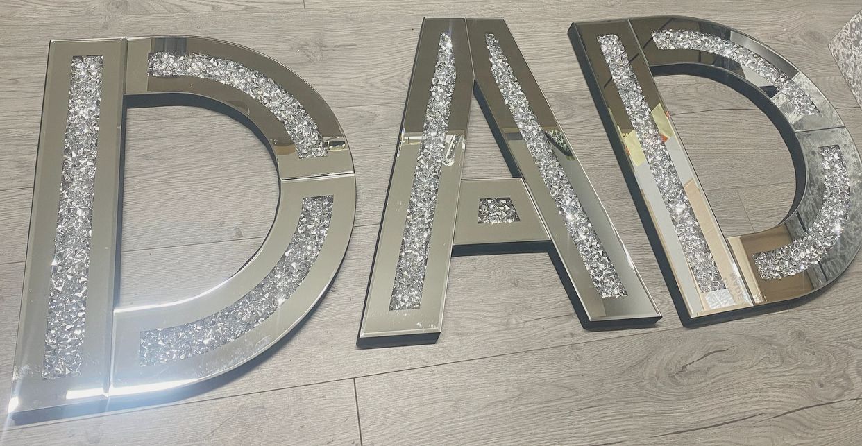 HOME Sign Silver Crushed Crystal Diamond Mirror Letters Wall Hung,Bling Gift UK✅ 