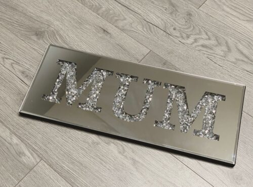 HOME Sign Silver Crushed Crystal Diamond Mirror Letters Wall Hung,Bling Gift UK✅ 