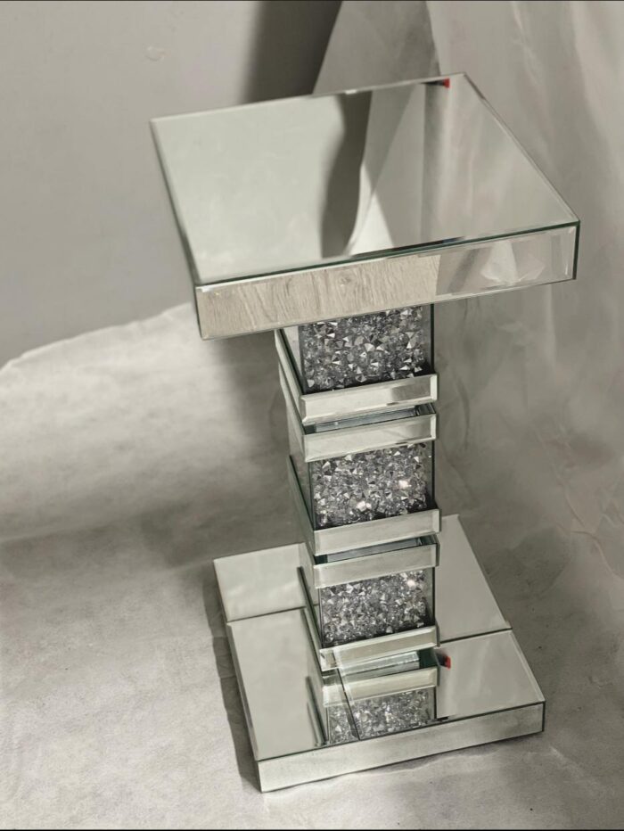 Silver Crushed Diamond Mirrored Side Table