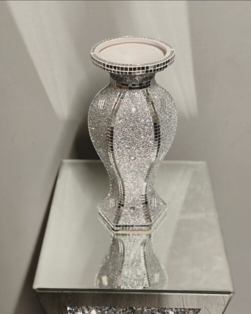 BIG WHITE/SILVER MIRRORED SPARKLE VASE LOVELY SPECTACULAR DISPLAY APPROX 47CM 