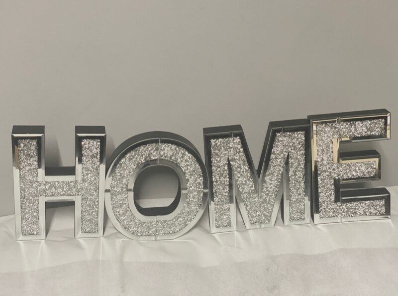 Crushed Diamond Mirrored Home Sign Mirror Wall Mounted Letters 20 x 14